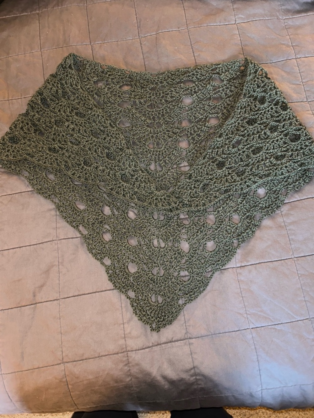 Handmade Earthy Green Bamboo & Merino Wool Blend Crochet Triangle Shawl